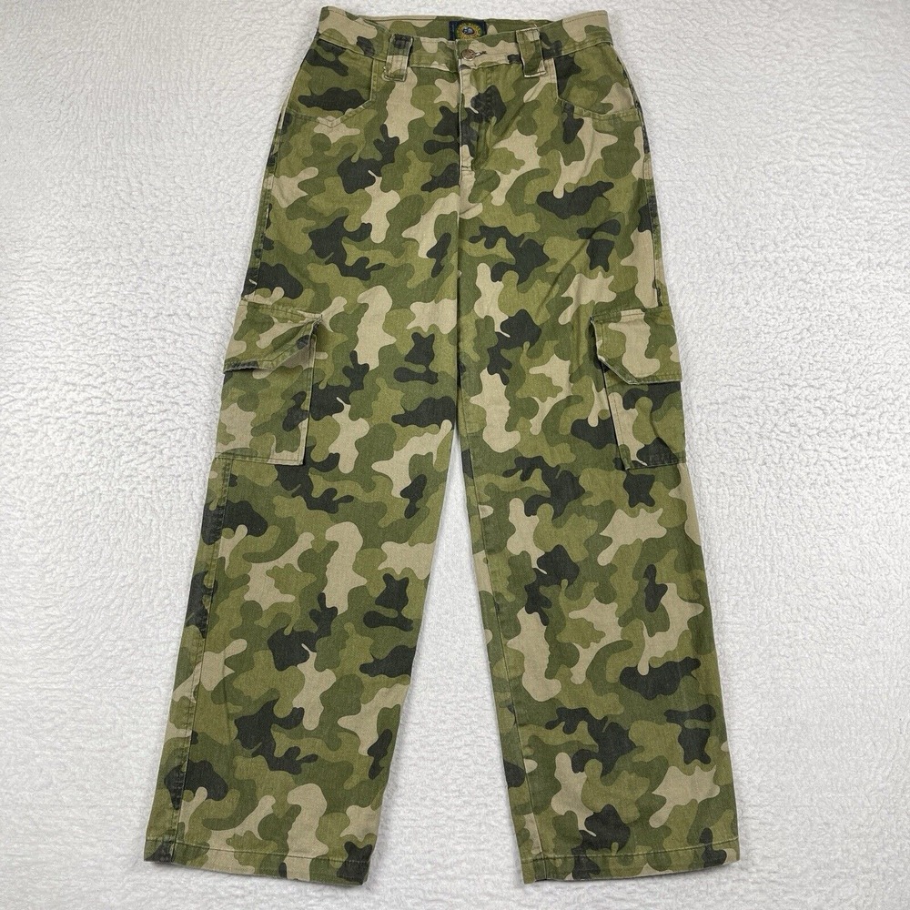 Paris Blues Pants Womens 5 Green Army Camo Cargo Y2K Vintage Wide Leg Skater